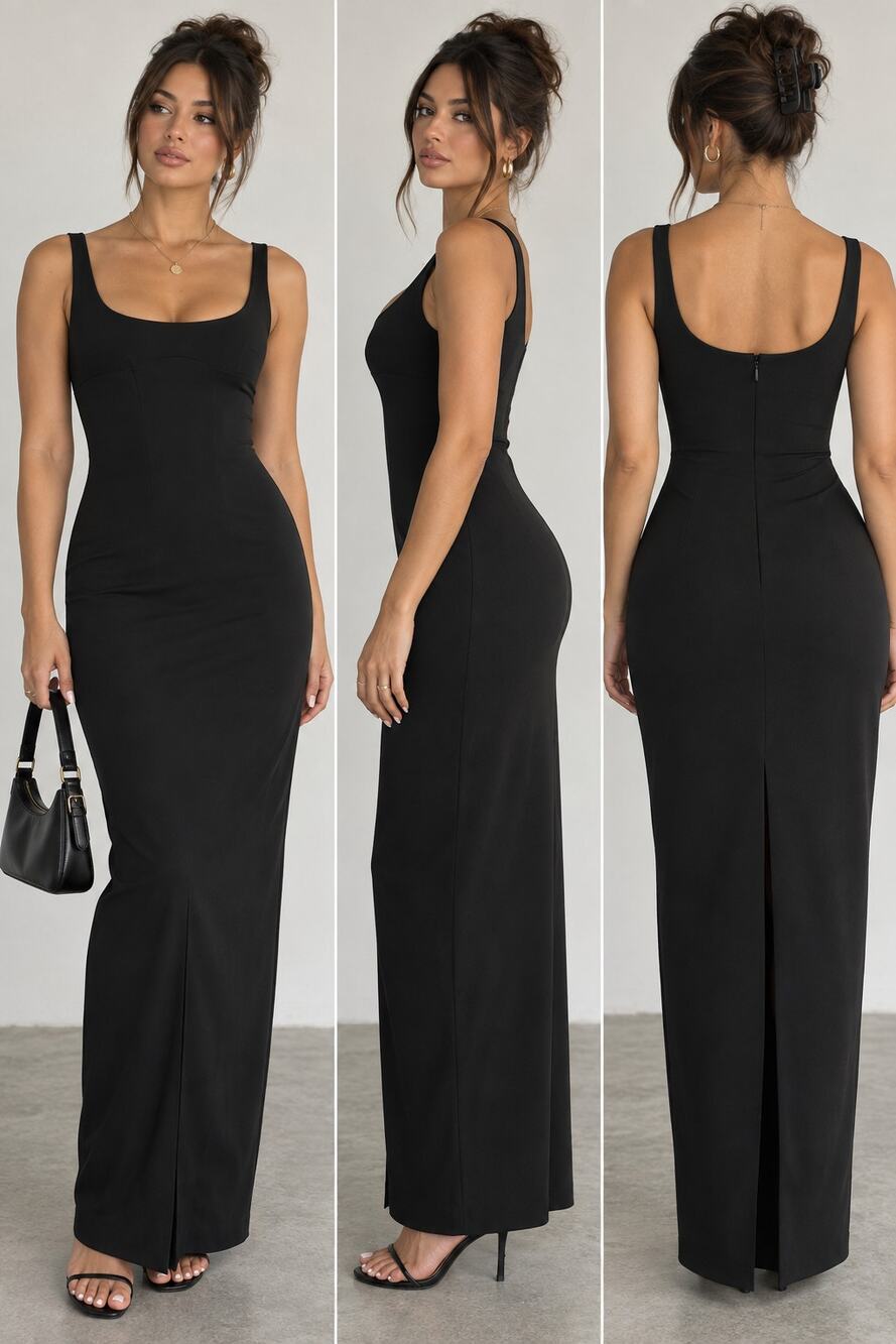 Zara Black Maxi Dress XS Stretch Scoop Neck Fitted Bodycon Sleeveless